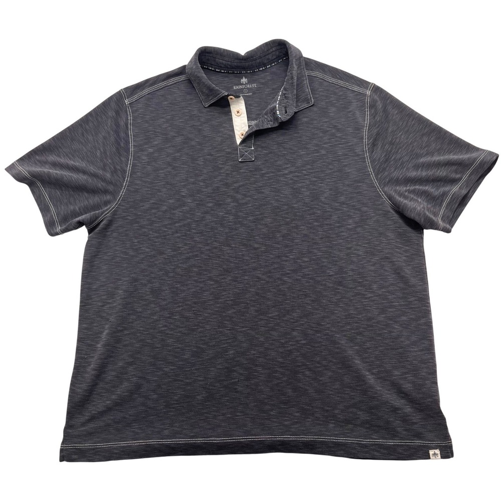 Rainforest Polo Charcoal Gray Heathered Modal‎ Blend Men's Large Contrast Stitch